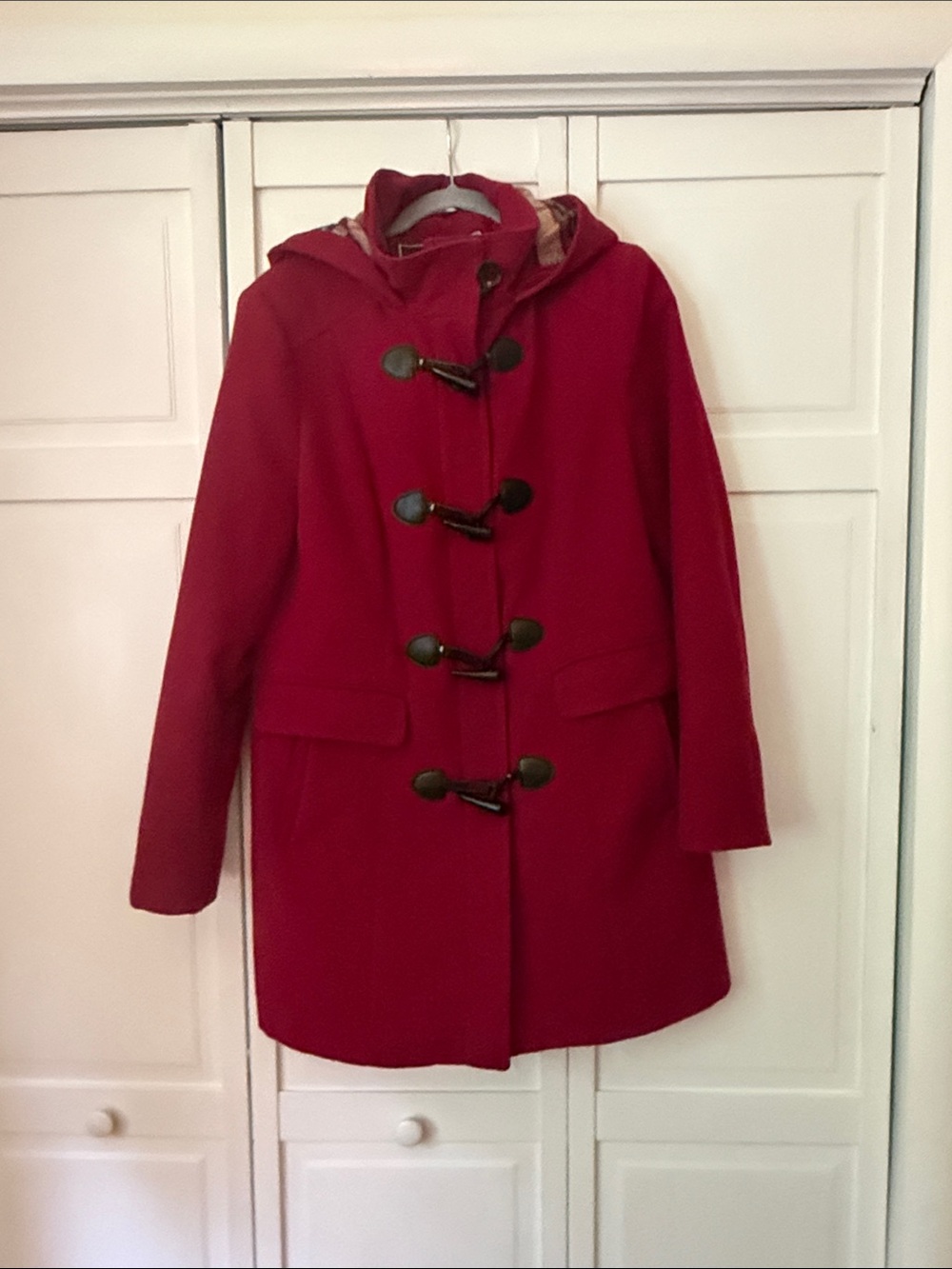 Tommy Hilfiger Red Hooded Toggle Pea Coat